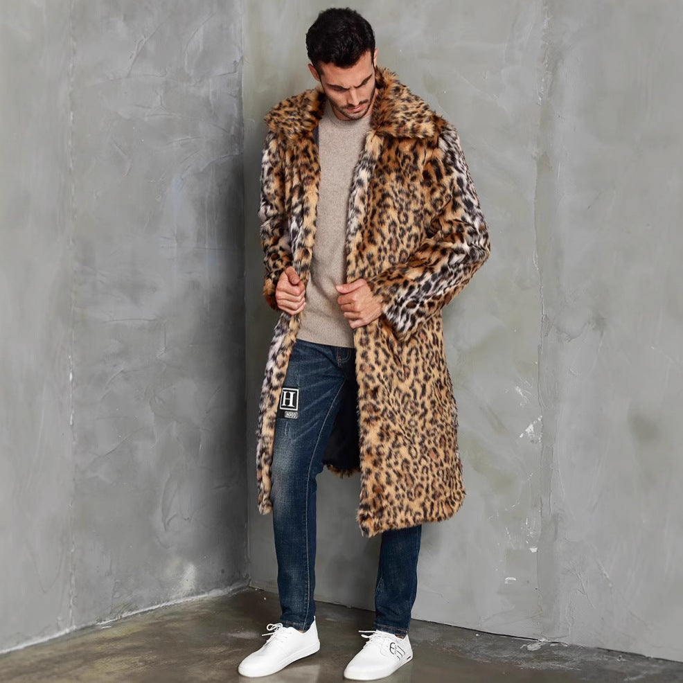 Fox-fur-look Warm Cold-weather Coat With A Leopard Print