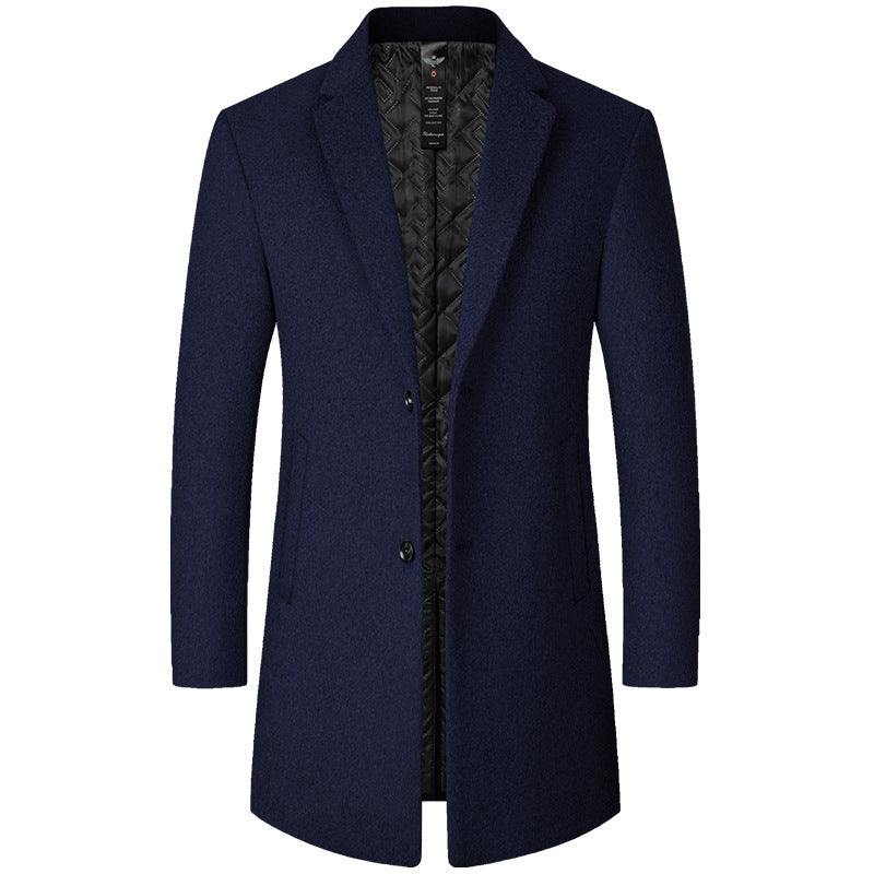 Mens Mid-Length Casual Wool Coat For Middle-Aged Men