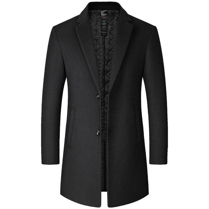 Mens Mid-Length Casual Wool Coat For Middle-Aged Men