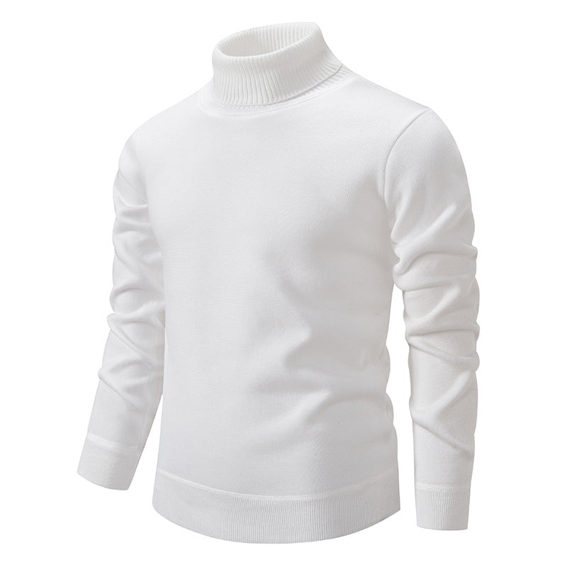 Men's Turtleneck Pullover Sweater Fashion Solid Color Fleece Lined Knitted Long-sleeved Top Clothing
