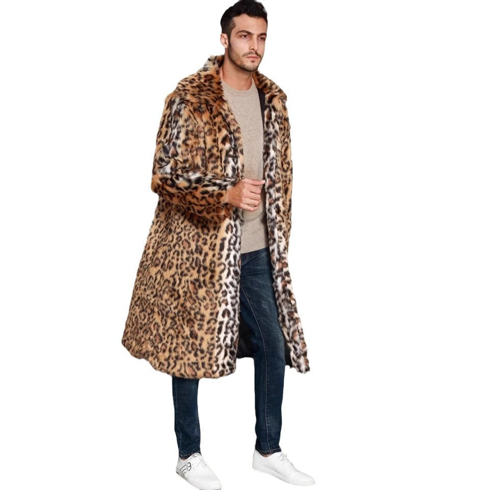 Fox-fur-look Warm Cold-weather Coat With A Leopard Print