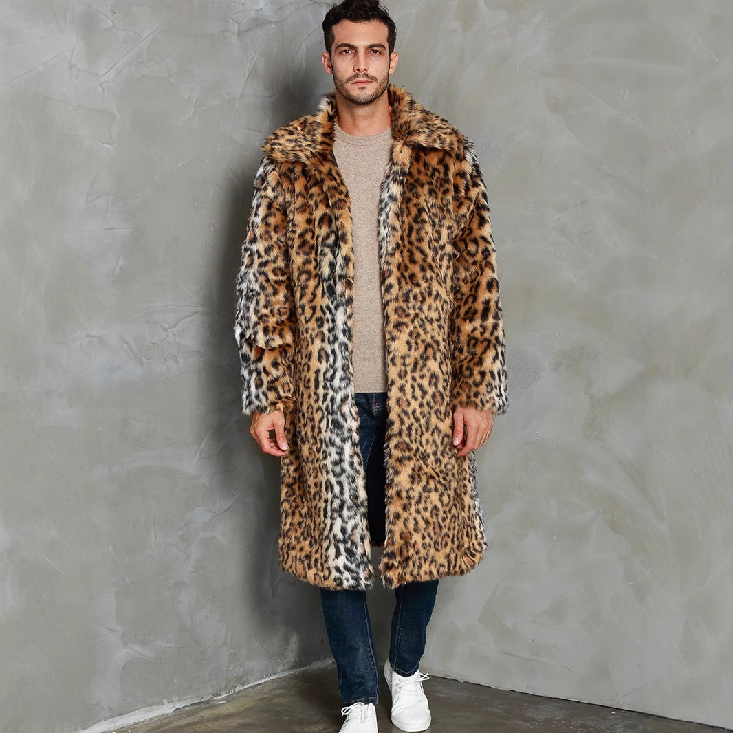 Fox-fur-look Warm Cold-weather Coat With A Leopard Print