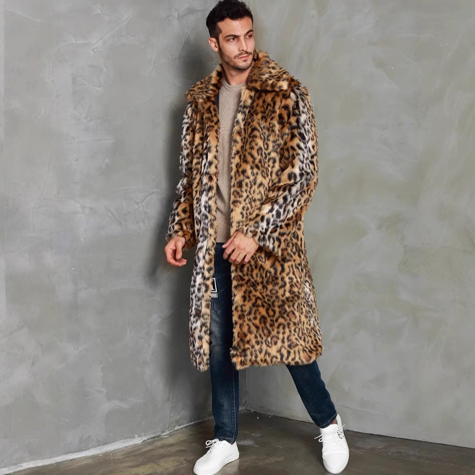 Fox-fur-look Warm Cold-weather Coat With A Leopard Print