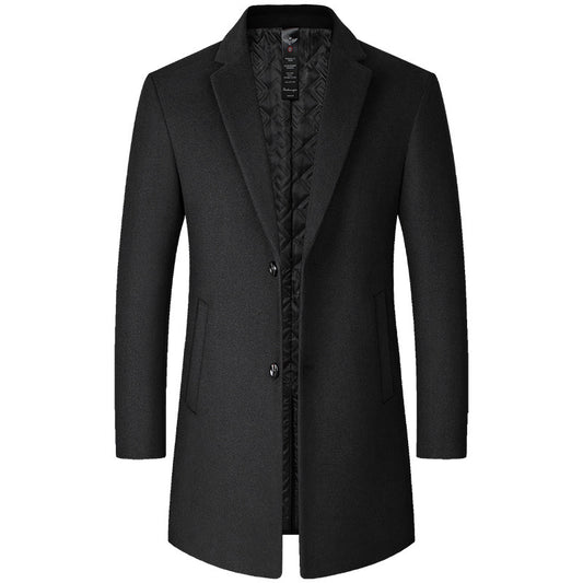 Mens Mid-Length Casual Wool Coat For Middle-Aged Men